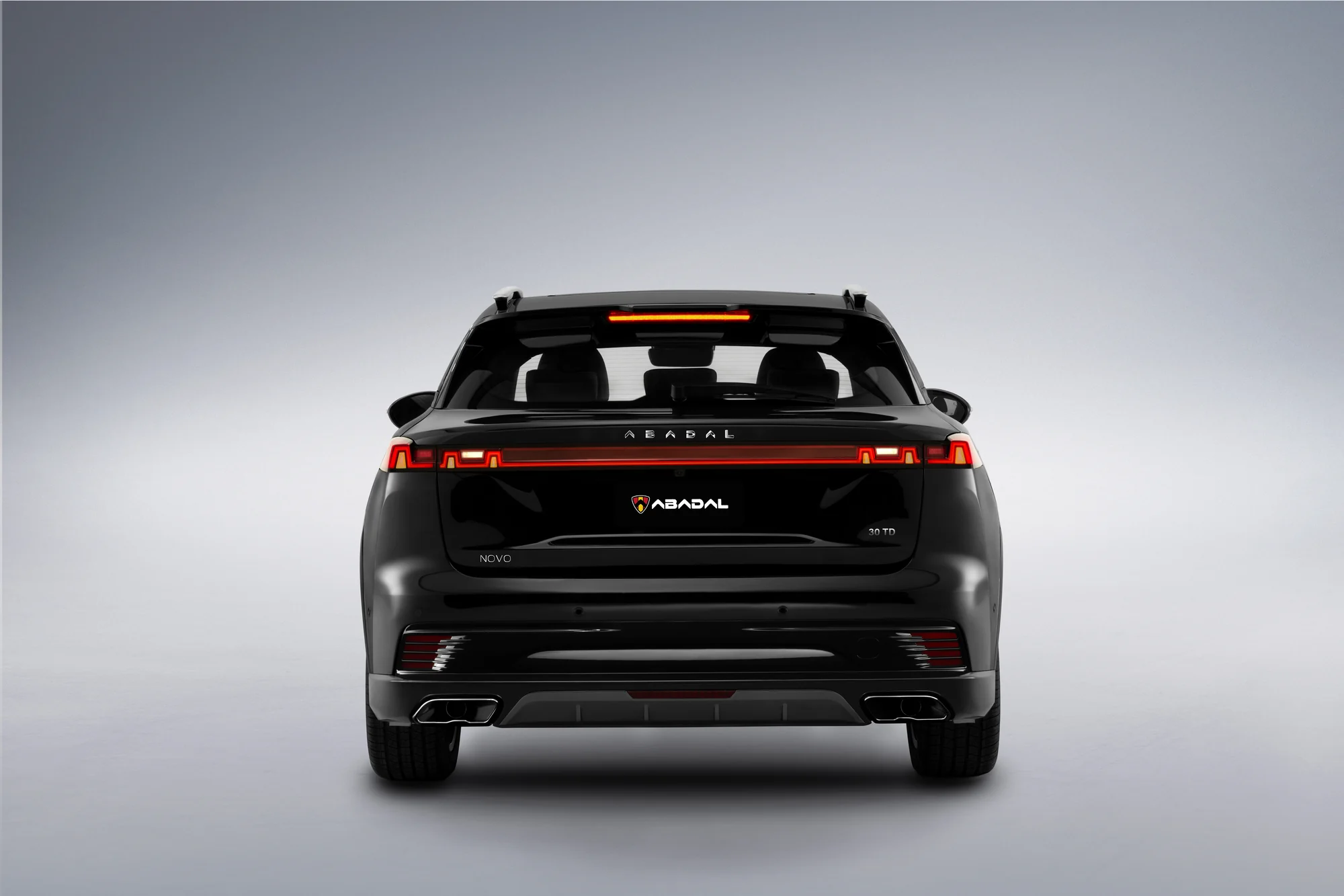 Rear of the black ABADAL NOVO with the LED light bar switched on
